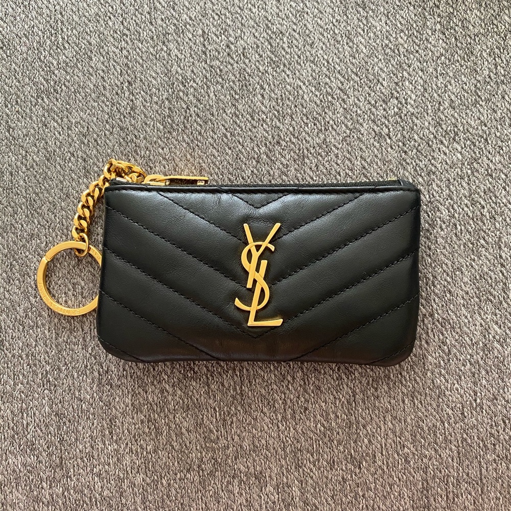 YSL MONOGRAM KEY POUCH IN MATELASSÉ LEATHER